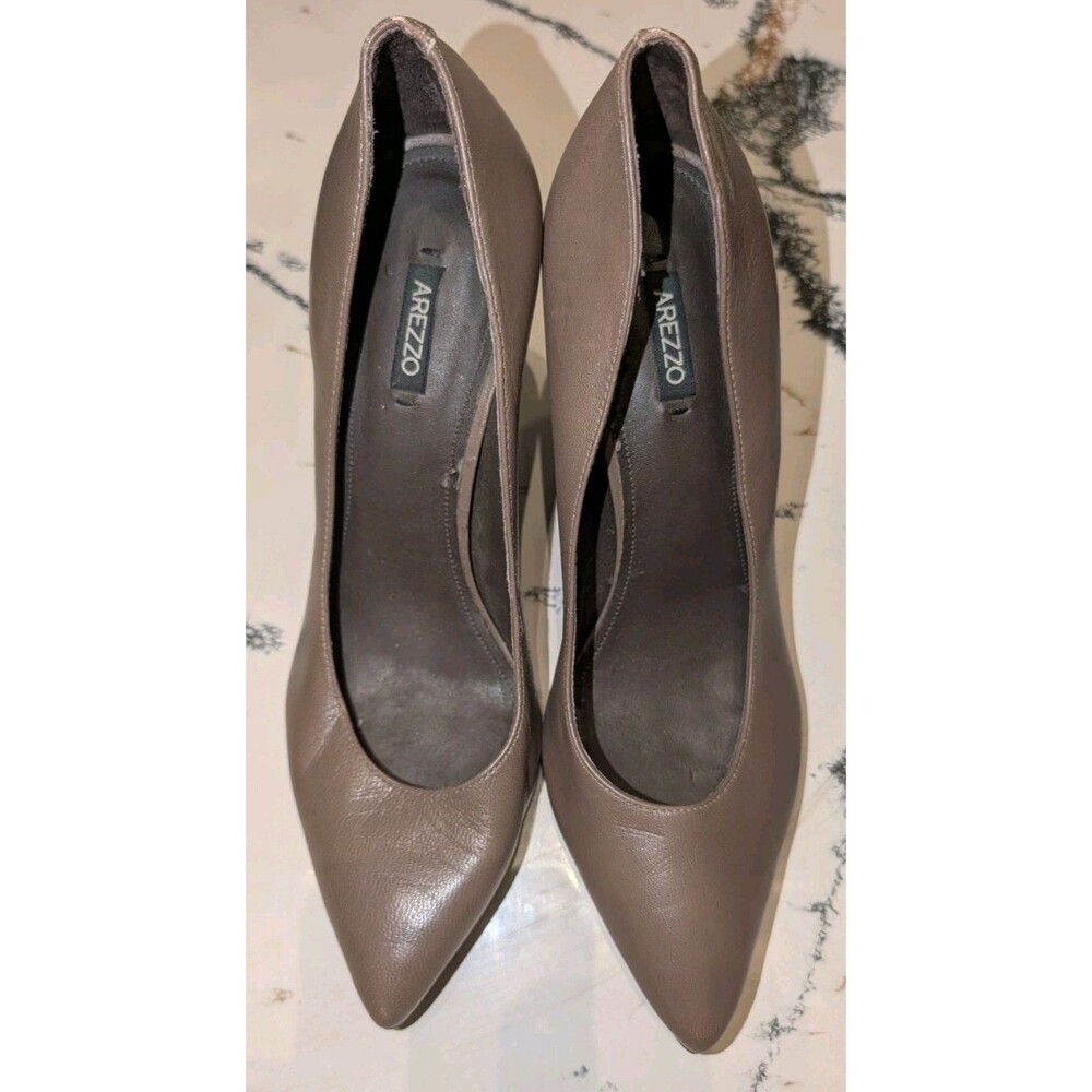 Arezzo Emily High Stiletto Pumps Pointed Toe Leather Taupe Brown Women's 7,5